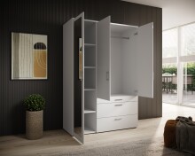 Kleiderschrank >Vesala< in Weiß mit Spiegel, Melamin - 135x195x56cm (BxHxT)