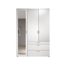 Kleiderschrank >Vesala< in Weiß mit Spiegel, Melamin - 135x195x56cm (BxHxT)