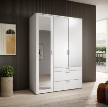 Kleiderschrank >Vesala< in Weiß mit Spiegel, Melamin - 135x195x56cm (BxHxT)