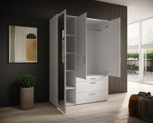 Kleiderschrank >Vesala< in Weiß mit Spiegel, Melamin - 135x195x56cm (BxHxT)