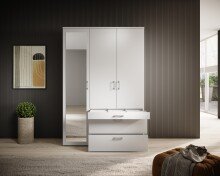 Kleiderschrank >Vesala< in Weiß mit Spiegel, Melamin - 135x195x56cm (BxHxT)