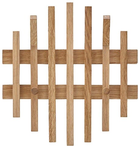 Garderobenpaneel >BANTRY< 4 Haken, Lamellen, in Eiche, Massivholz - 38x40x11cm (BxHxT)