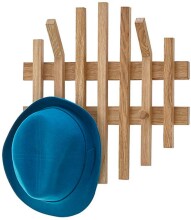 Garderobenpaneel >BANTRY< 4 Haken, Lamellen, in Eiche, Massivholz - 38x40x11cm (BxHxT)