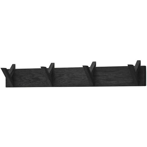 Garderobenleiste >BANTRY< 4 Haken, Eiche massiv, schwarz mit Maserung - 80x13x12cm (BxHxT)