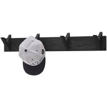 Garderobenleiste >BANTRY< 4 Haken, Eiche massiv, schwarz mit Maserung - 80x13x12cm (BxHxT)