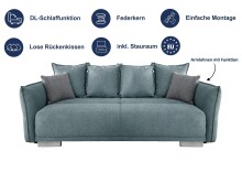 Schlafsofa >Phedra< Armlehnfunktion, 9758 Corto mint, Mikrofaser - 242x90x131cm (BxHxT)