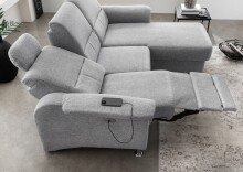 Ecksofa >Ludwigshafen< Motor-funktion, Kopfstütze, Stauraum, silber - 231x113x165 (BxHxT)