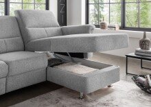 Ecksofa >Ludwigshafen< Motor-funktion, Kopfstütze, Stauraum, silber - 231x113x165 (BxHxT)