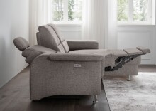 Ecksofa >Ludwigshafen< Motor-funktion, Kopfstütze, Stauraum, grau-braun - 231x113x165 (BxHxT)
