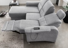 Ecksofa >Ludwigshafen< Motor-funktion, Kopfstütze, Stauraum, silber - 231x113x165 (BxHxT)