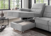Ecksofa >Ludwigshafen< Motor-funktion, Kopfstütze, Stauraum, silber - 231x113x165 (BxHxT)