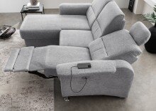 Ecksofa >Ludwigshafen< Motor-funktion, Kopfstütze, Stauraum, silber - 231x113x165 (BxHxT)
