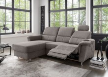 Ecksofa >Ludwigshafen< Motor-funktion, Kopfstütze, Stauraum, grau-braun - 231x113x165 (BxHxT)