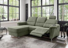 Ecksofa >Ludwigshafen< Motor-funktion, Kopfstütze, Stauraum, moosgrün - 231x113x165 (BxHxT)
