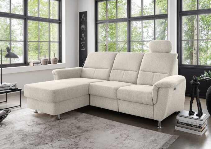 Ecksofa >Ludwigshafen< Motor-funktion, Kopfstütze, Stauraum, beige - 231x113x165 (BxHxT)