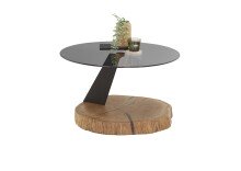 Couchtisch >BILOXI< in Eiche / schwarz, Glas / Massivholz / Metall - 45x75 (HxD)