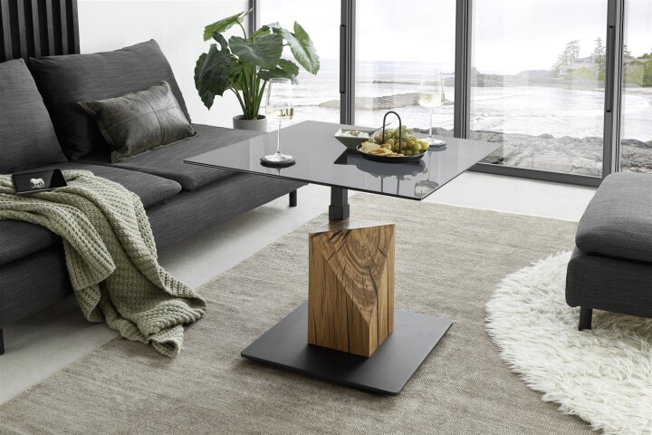 Couchtisch >BALSTA< höhenverstellbar, Rollen, Eiche / schwarz / Glas , 346,95 €