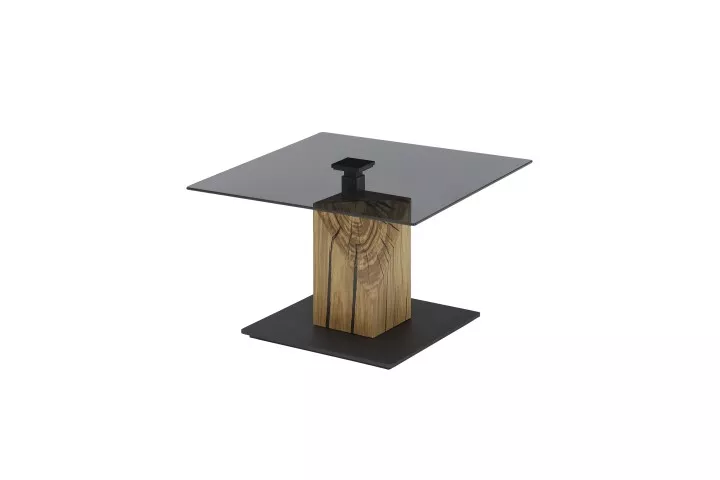 Couchtisch >BALSTA< höhenverstellbar, Rollen, Eiche / schwarz / Glas - 70x45/63x70 (BxHxT)