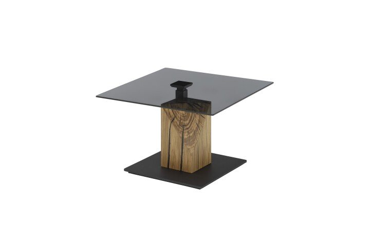 Couchtisch >BALSTA< höhenverstellbar, Rollen, Eiche / schwarz / Glas - 70x45/63x70 (BxHxT)