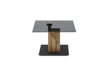 Couchtisch >BALSTA< höhenverstellbar, Rollen, Eiche / schwarz / Glas - 70x45/63x70 (BxHxT)