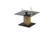 Couchtisch >BALSTA< höhenverstellbar, Rollen, Eiche / schwarz / Glas - 70x45/63x70 (BxHxT)