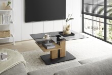 Couchtisch >DELMAS< Höhenverstellbar, Rollen, Eiche / schwarz - 105x45/63x65 (BxHxT)