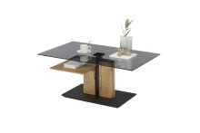 Couchtisch >DELMAS< Höhenverstellbar, Rollen, Eiche / schwarz - 105x45/63x65 (BxHxT)
