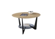 Couchtisch >CADIZ< in Eiche, Massivholz / Metall / Glas - 40x70cm (HxD)