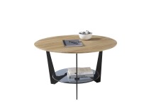 Couchtisch >CADIZ< in Eiche, Massivholz / Metall / Glas - 40x70cm (HxD)