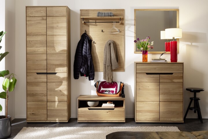 Garderoben-Set >ARAYA< (5-teilig) in Eiche teilmassiv - 227x195x40,5 (BxHxT)