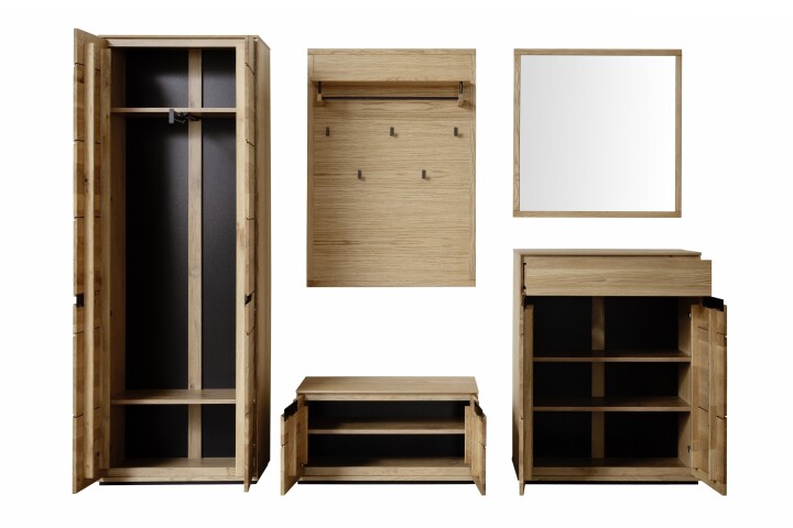Garderoben-Set >ARAYA< (5-teilig) in Eiche teilmassiv - 227x195x40,5 (BxHxT)