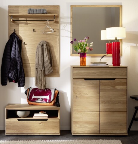 Garderoben-Set >ARAYA< (4-teilig) in Eiche teilmassiv - 158x195x40,5 (BxHxT)