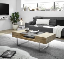 Couchtisch >REWA< in Asteiche furniert / Glas / Metall - 110x40x60 (BxHxT)