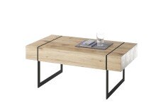Couchtisch >PAPHOS< Schublade, Asteiche furniert / schwarz - 110x45x60cm (BxHxT)