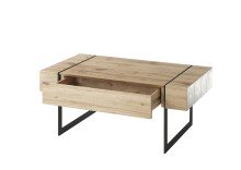 Couchtisch >PAPHOS< Schublade, Asteiche furniert / schwarz - 110x45x60cm (BxHxT)