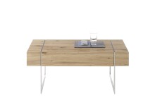 Couchtisch >PAPHOS< Schublade, Asteiche furniert / Edelstahloptik - 110x45x60cm (BxHxT)