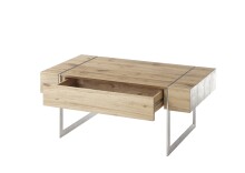 Couchtisch >PAPHOS< Schublade, Asteiche furniert / Edelstahloptik - 110x45x60cm (BxHxT)