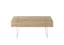 Couchtisch >PAPHOS< Schublade, Asteiche furniert / Edelstahloptik - 110x45x60cm (BxHxT)