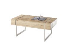 Couchtisch >PAPHOS< Schublade, Asteiche furniert / Edelstahloptik - 110x45x60cm (BxHxT)