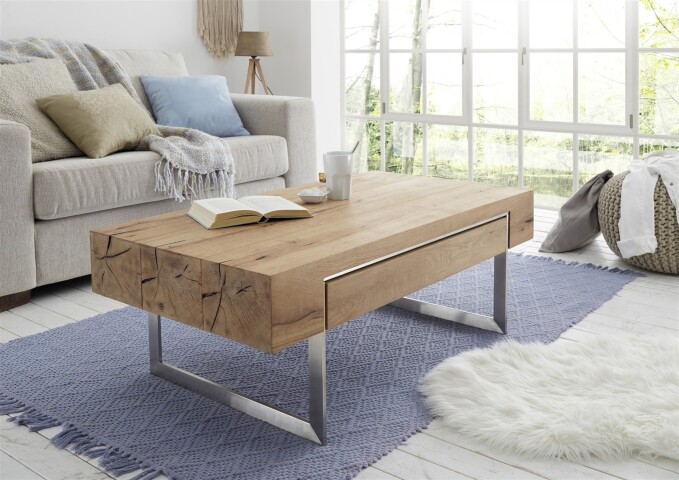 Couchtisch >BIRMINGHAM< Schublade, Eiche furniert / Edelstahl-Optik -, 346,95 €