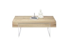 Couchtisch >BIRMINGHAM< Schublade, Eiche furniert / Edelstahl-Optik - 110x40x60 (BxHxT)