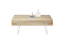 Couchtisch >BIRMINGHAM< Schublade, Eiche furniert / Edelstahl-Optik - 110x40x60 (BxHxT)