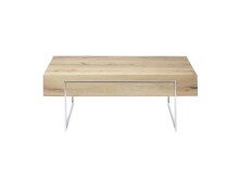 Couchtisch >BIRMINGHAM< Schublade, Eiche furniert / Edelstahl-Optik - 110x40x60 (BxHxT)
