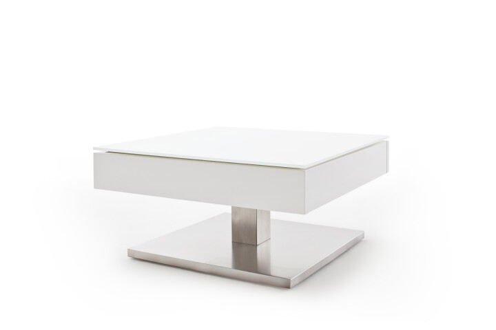 Couchtisch >MARIKO< mit Stauraum, weiss, MDF/ Metall/ Sicherheitsglas - 75x38x75cm (BxHxT)