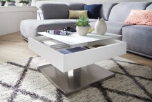 Couchtisch >MARIKO< mit Stauraum, weiss, MDF/ Metall/ Sicherheitsglas - 75x38x75cm (BxHxT)