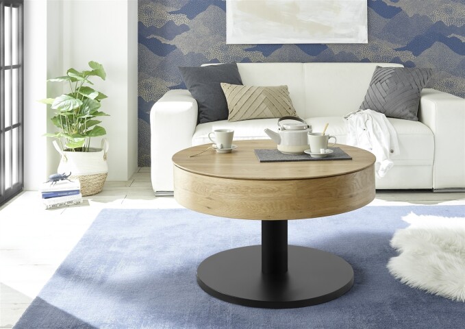 Couchtisch >TANGER< mit Lift und Stauraum, in Asteiche furniert