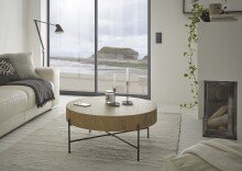 Couchtisch >MANACOR< in Eiche Dekor, Holzwerkstoff / Metall - 37x80cm (HxD)