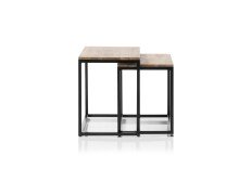 Satztisch >SAKURA< (2er Set) in Asteiche, Massivholz / Metall - 50x50x40cm + 45x45x37cm (B/H/T)