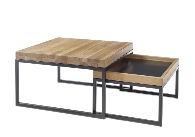 Satztisch >LUBAO< (2er Set) in Asteiche massiv - 65x38x65cm + 57x30x45 cm (B/H/T)