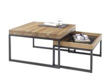 Satztisch >LUBAO< (2er Set) in Asteiche massiv - 65x38x65cm + 57x30x45 cm (B/H/T)